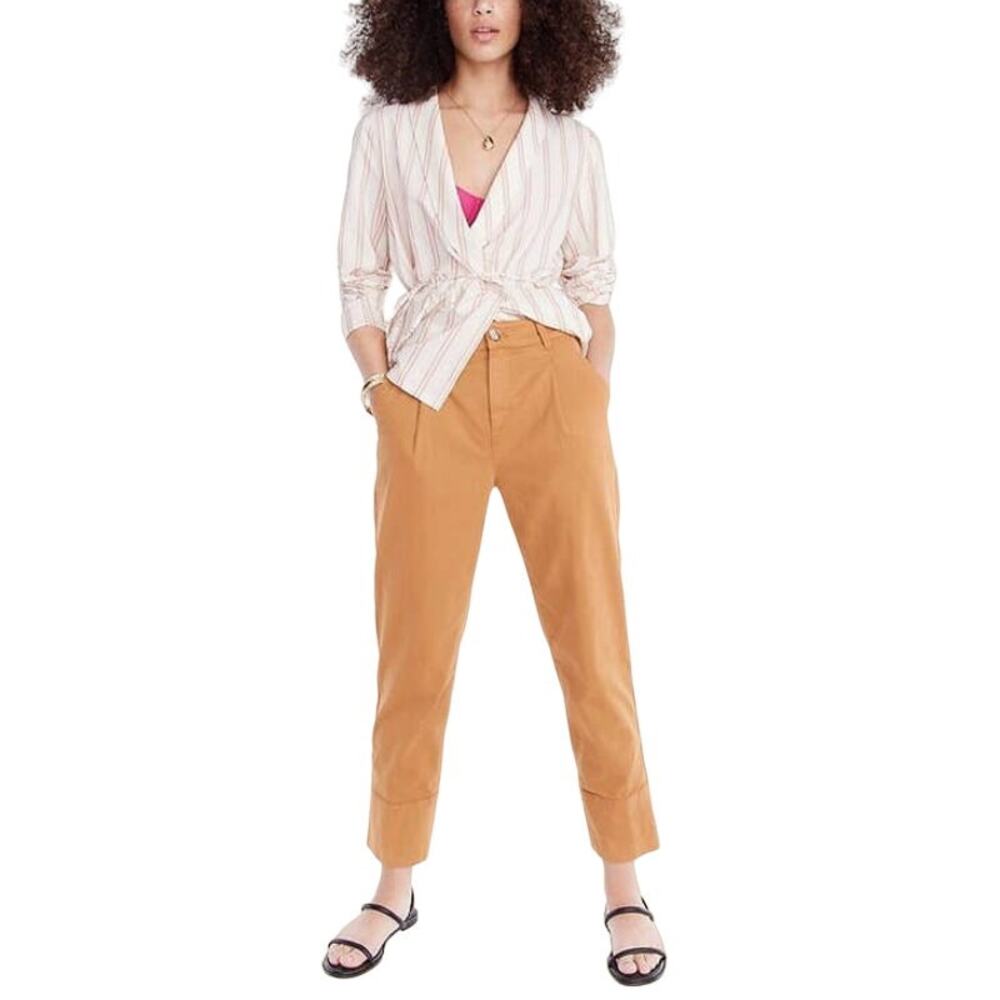 J. Crew Women's Tan High Waisted Pleated Chino Pant in Burnt Caramel‎ Size 8